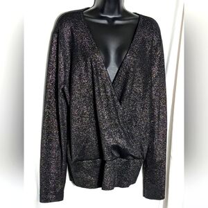 NWT Women's Ann‎ Taylor Black Faux Wrap Long Sleeve Sweater Size XL